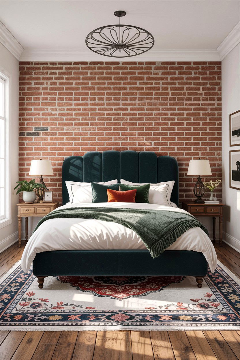 Brick accent wall - 30 cozy texture bedroom ideas