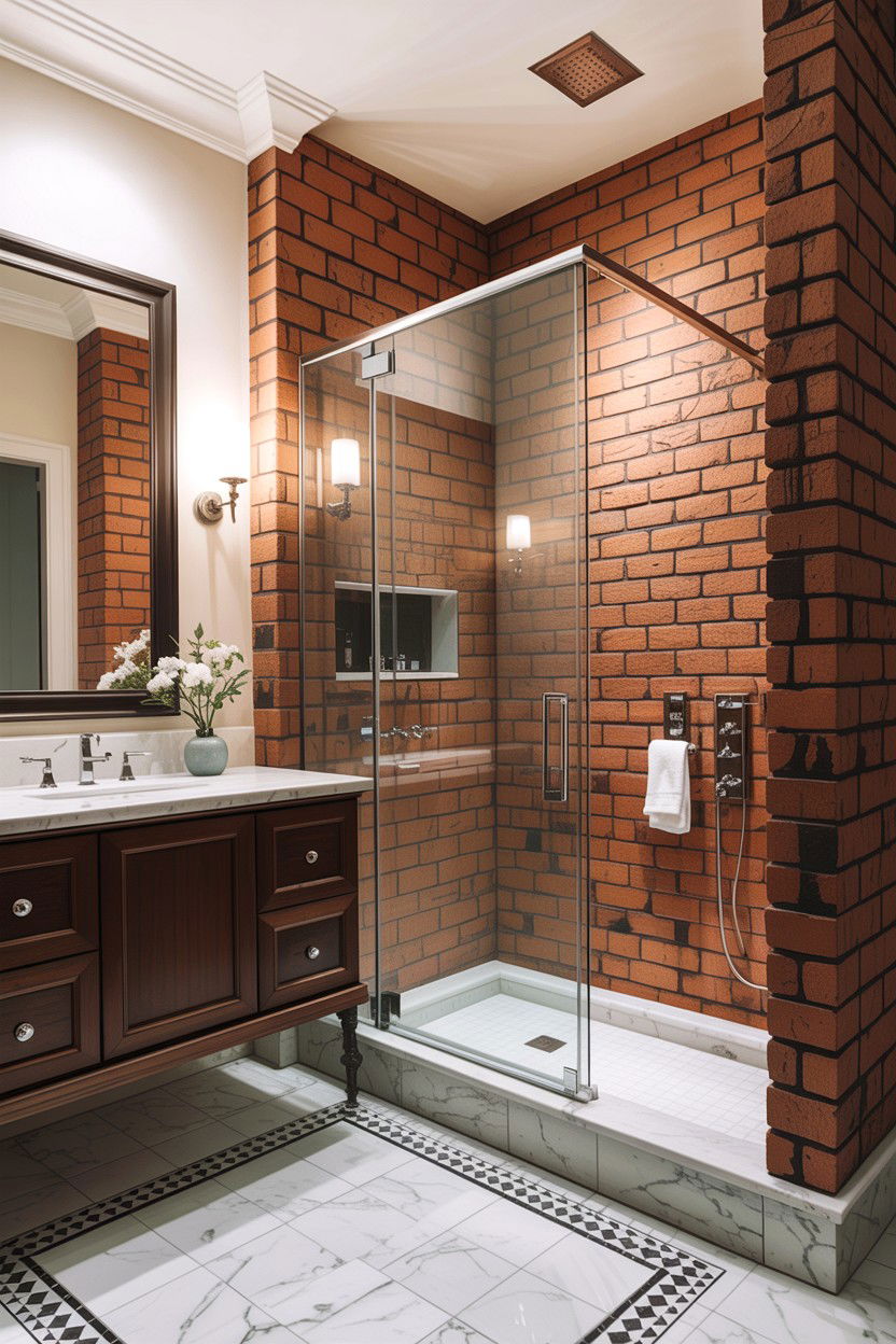 Brick and glass bathroom - 30 exposed brick bathroom ideas