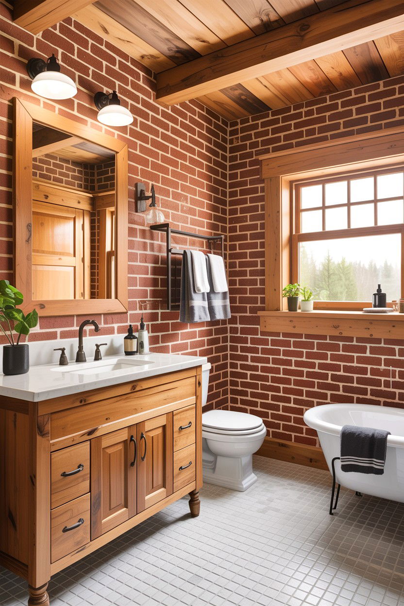 Brick and wood bathroom - 30 exposed brick bathroom ideas