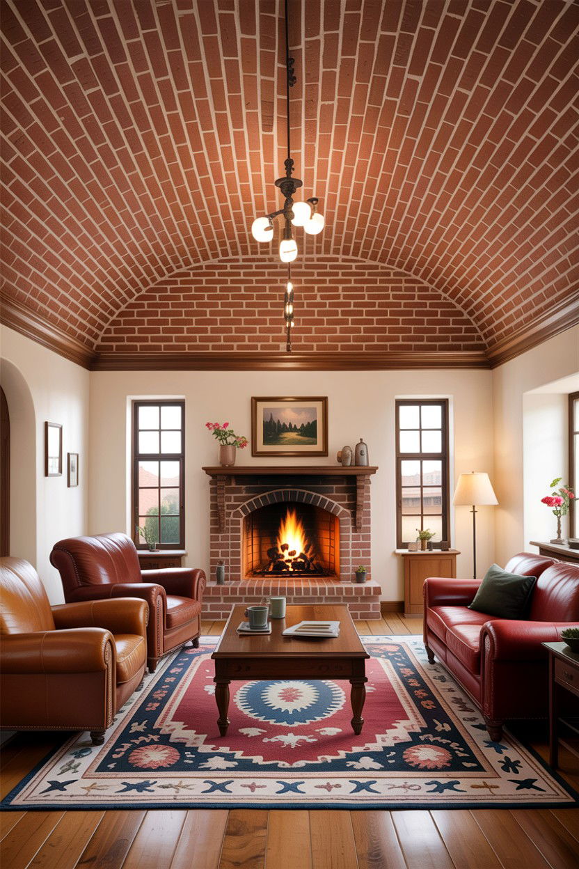 Brick ceiling living room - 30 living room fifth wall ideas