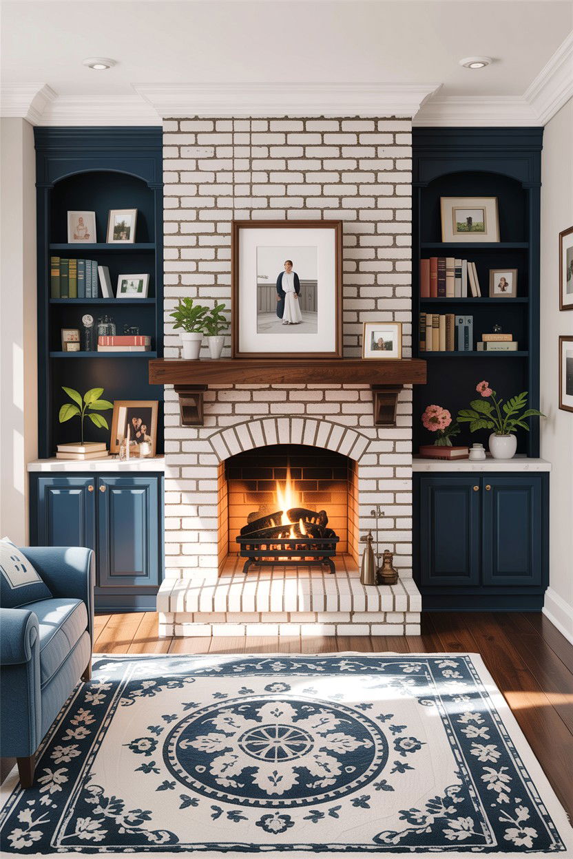 Brick fireplace with built in shelves - 30 living room fireplace brick ideas
