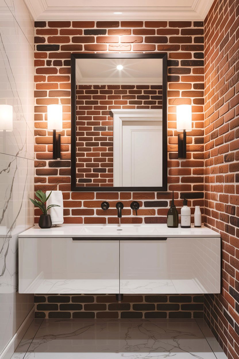 Brick wall bathroom vanity - 30 exposed brick bathroom ideas