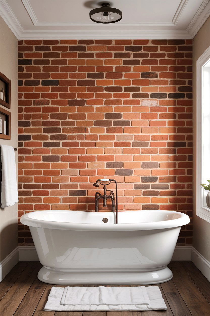 Brick wall behind bathtub - 30 exposed brick bathroom ideas
