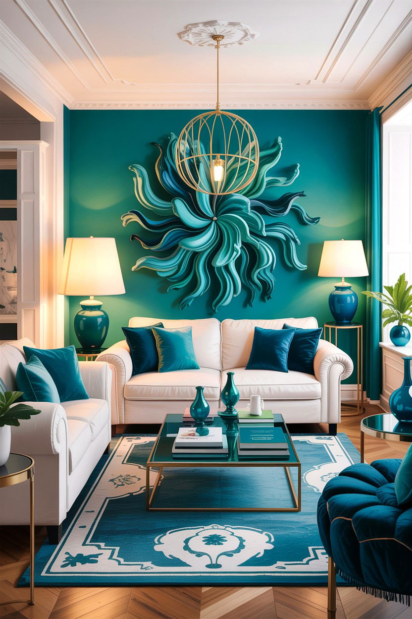 Bright Teal White Living Room - 30 teal and white living room ideas