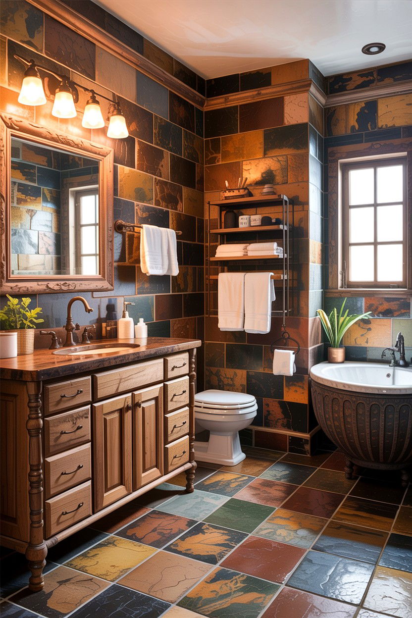 Bronze grout rustic bathroom - 30 colored grout bathroom ideas