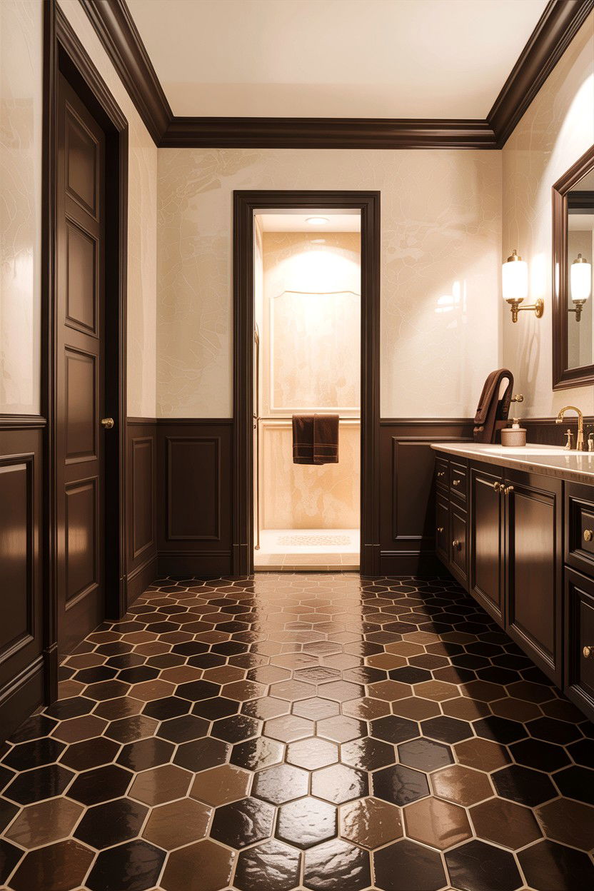 Brown Hexagon Tile Bathroom Floor - 30 hexagon tile bathroom ideas