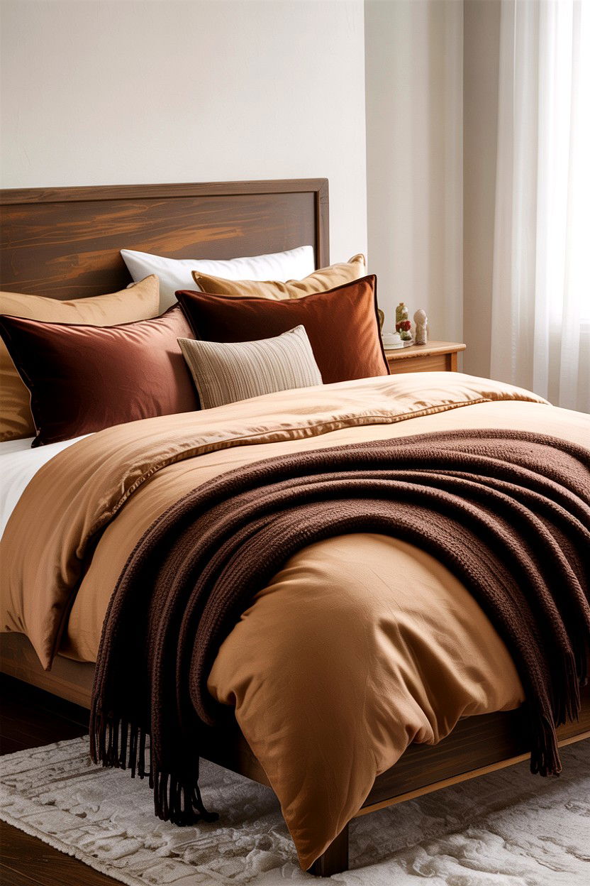 Brown Layered Linens - 30 warm brown bedroom ideas