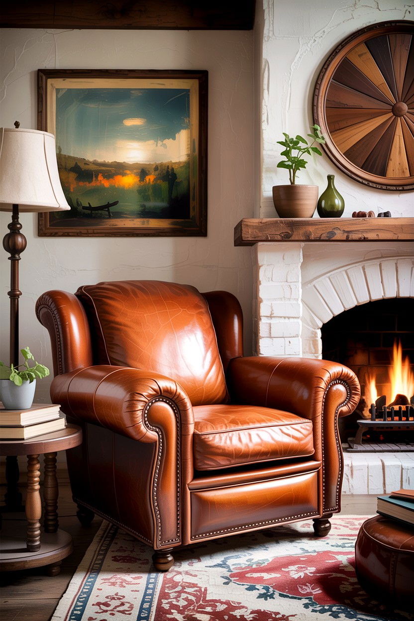 Brown Leather Club Chair - 30 living room farmhouse furniture ideas