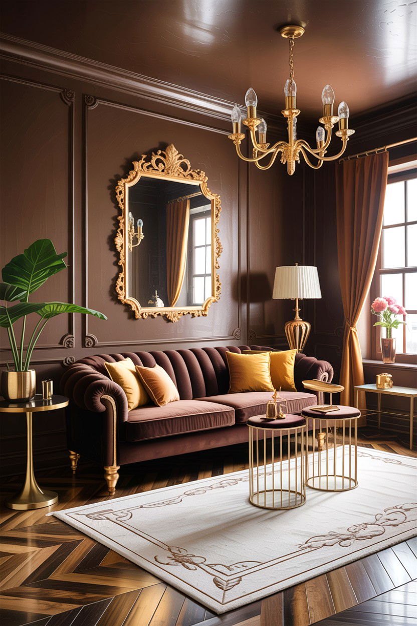 Brown and gold accent living room - 30 warm brown living room ideas