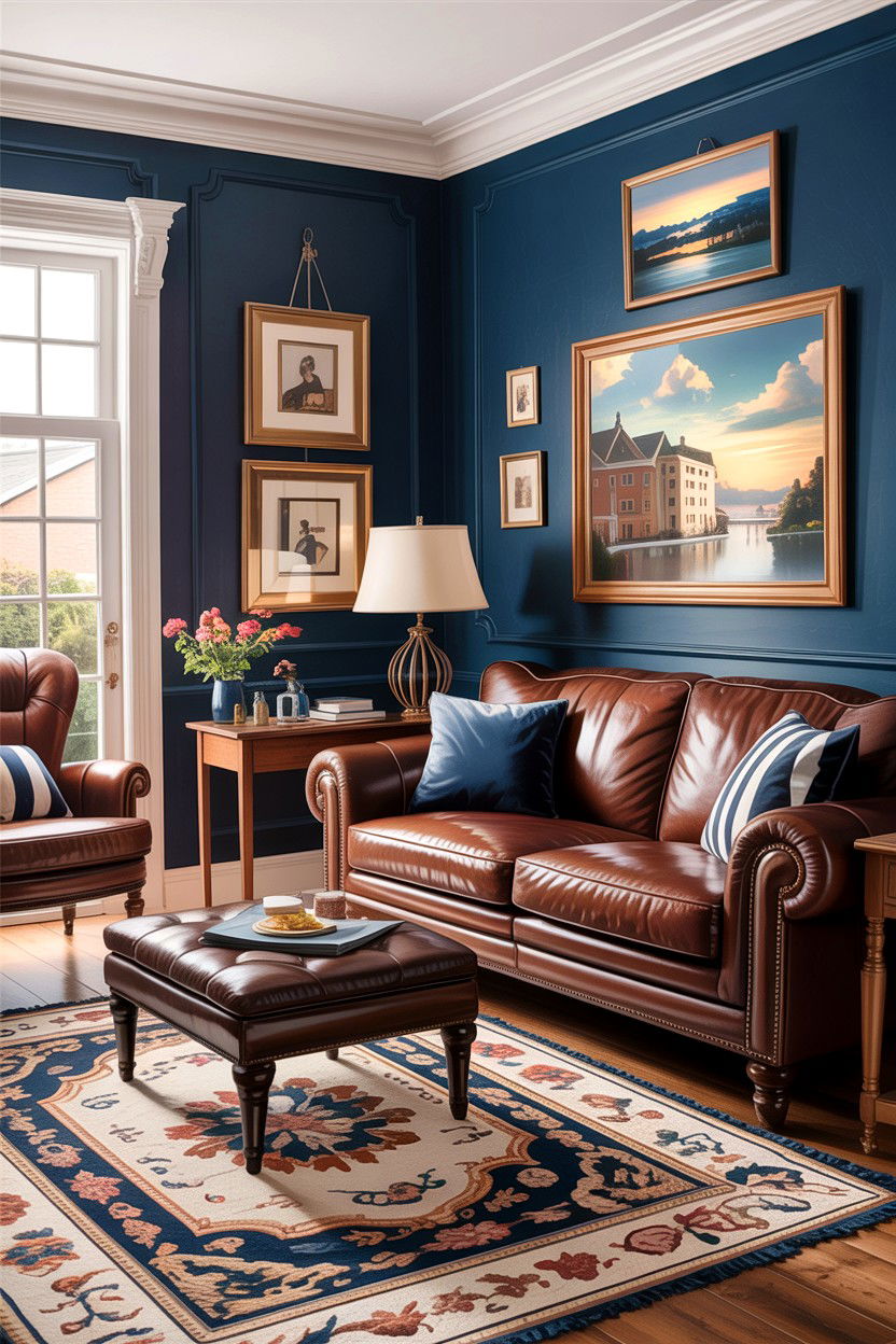 Brown and navy blue living room - 30 warm brown living room ideas