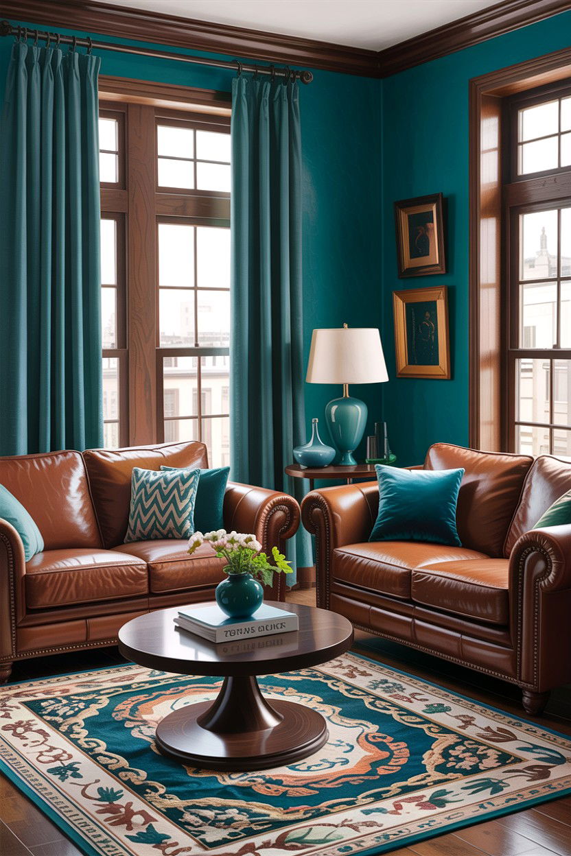 Brown and teal living room - 30 warm brown living room ideas
