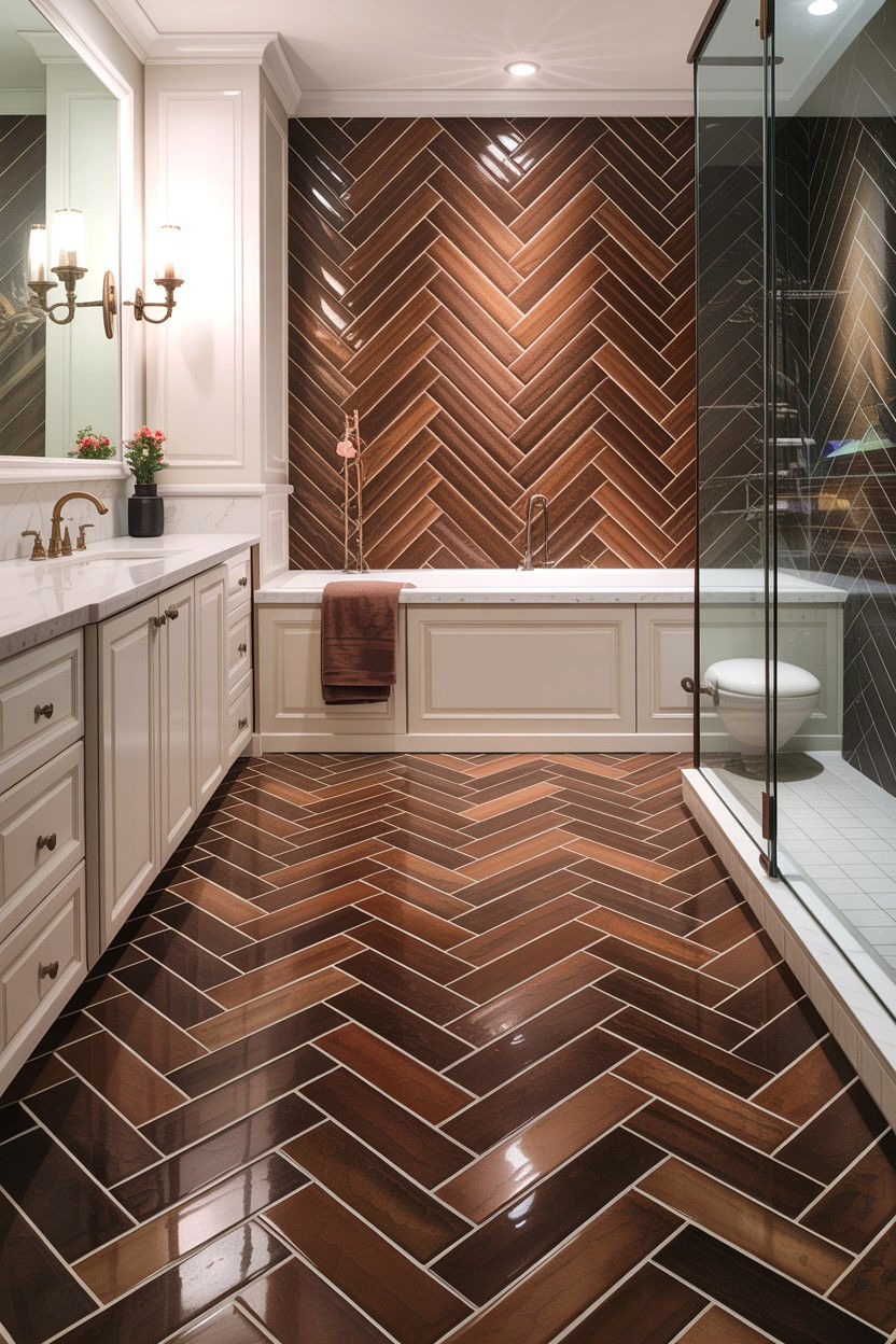 Brown herringbone tile bathroom - 30 chocolate brown bathroom ideas