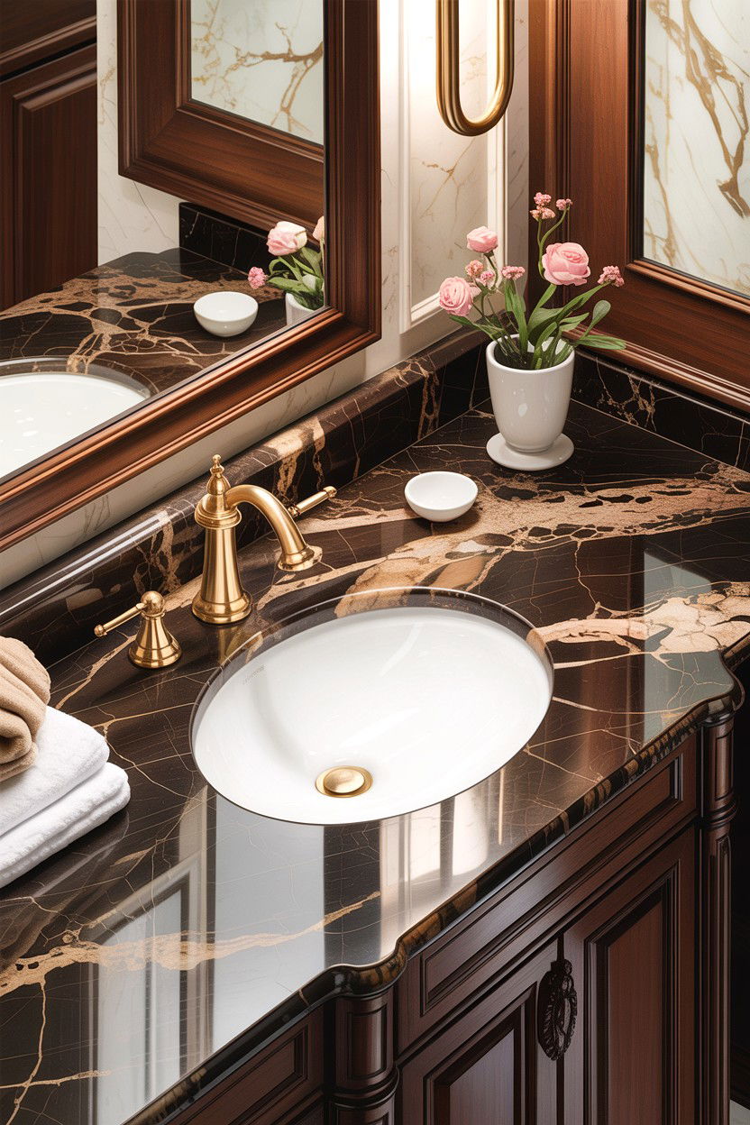 Brown marble bathroom countertop - 30 chocolate brown bathroom ideas