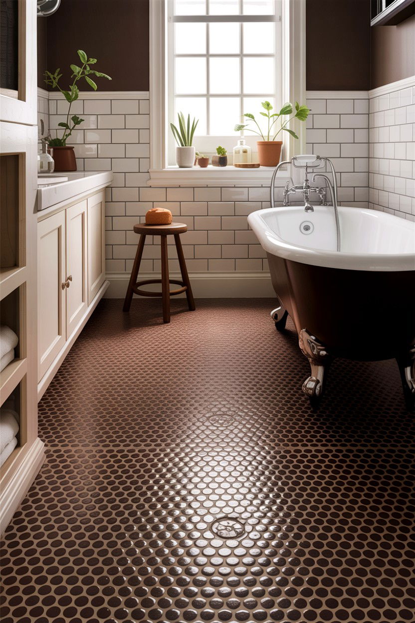 Brown penny tile bathroom floor - 30 chocolate brown bathroom ideas