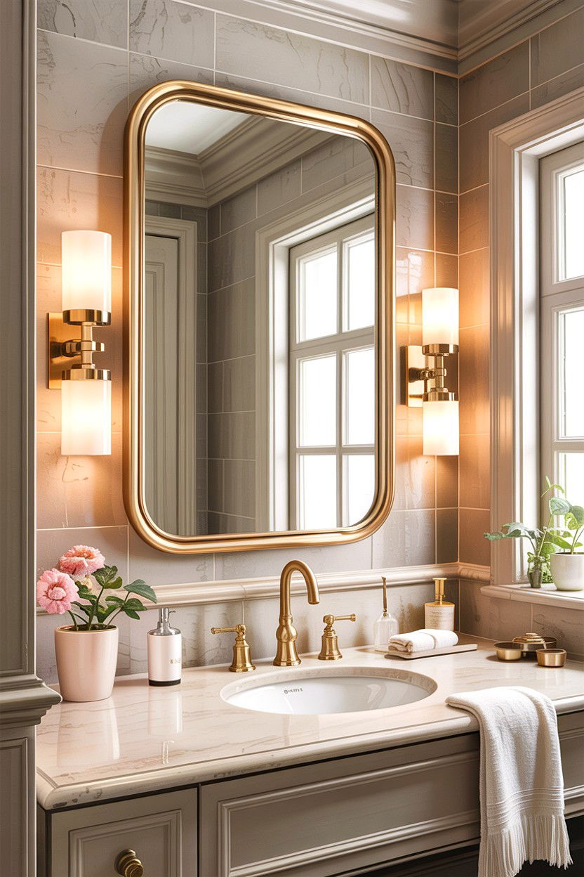 Brushed Brass Mirror - 30 anti-fog mirror bathroom ideas