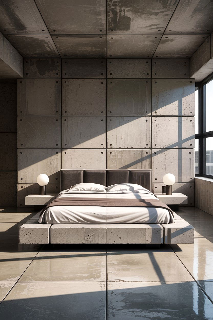 Brutalist Concrete Bedroom - 30 concrete wall bedroom ideas