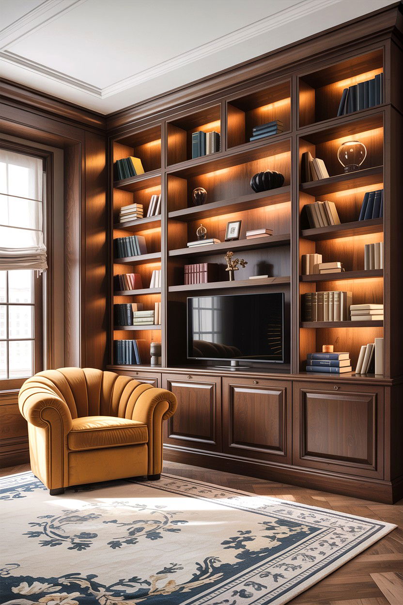 Built In Bookcase - 30 living room feature wall ideas