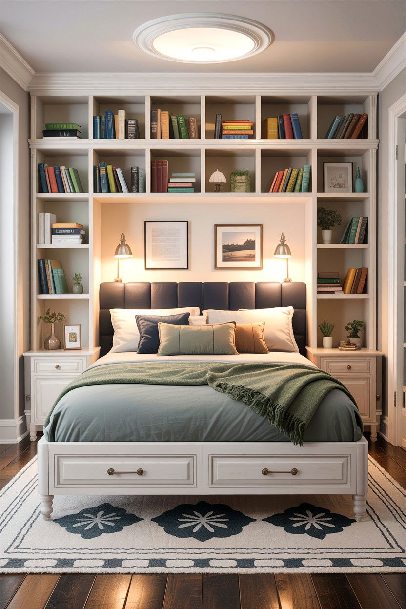 Built In Bookshelf Headboard - 30 bespoke bedroom ideas