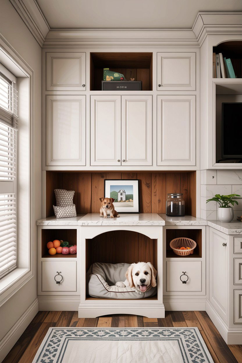 Built In Pet Station - 30 living room custom cabinetry ideas