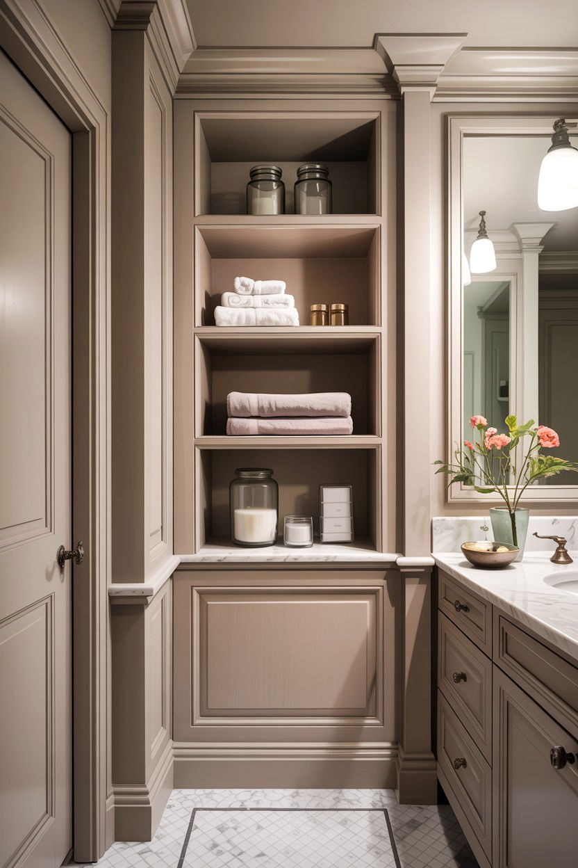 Built in bathroom shelving - 30 colonial bathroom ideas