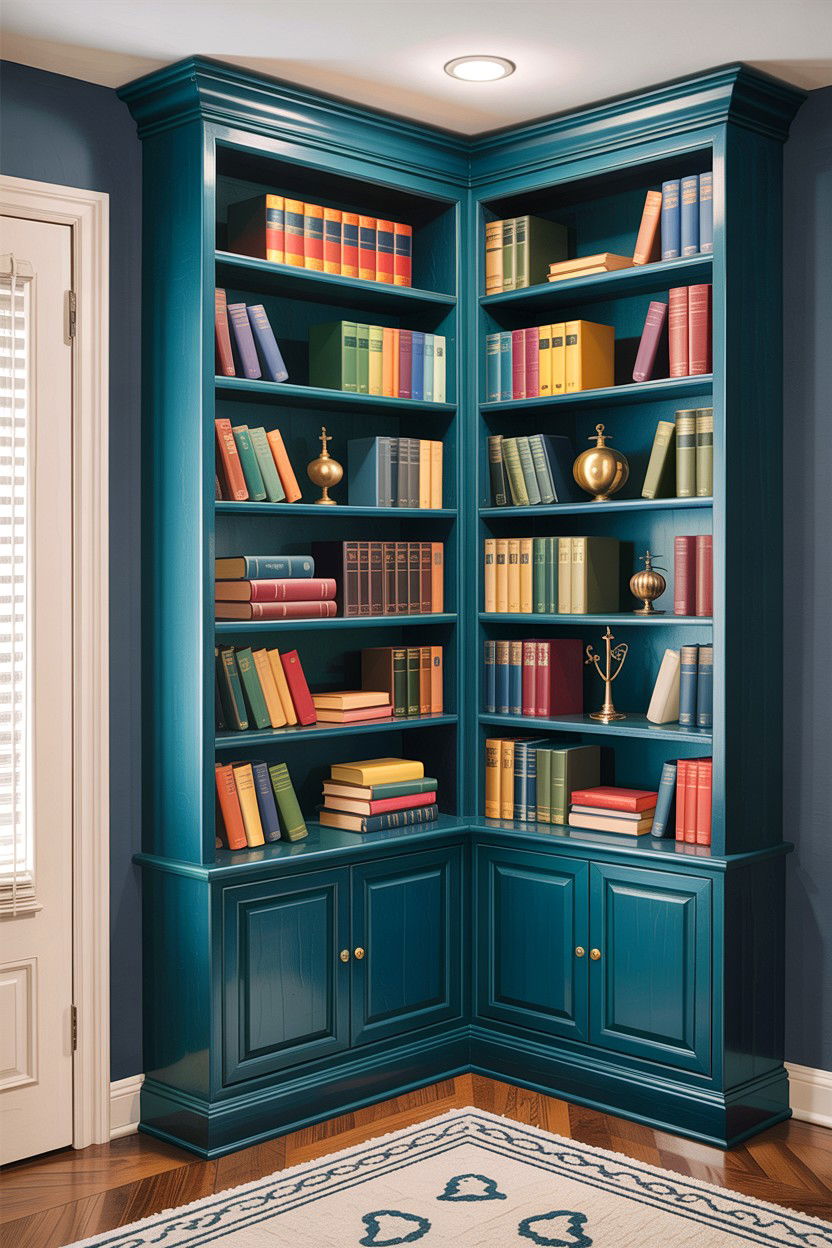 Built in corner bookshelf - 30 living room corner shelf ideas