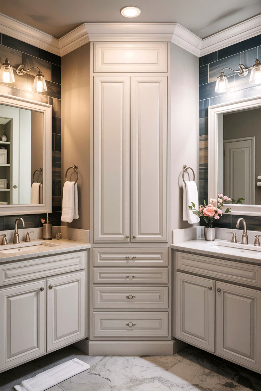 Built in storage cabinet - 30 Jack and Jill bathroom ideas