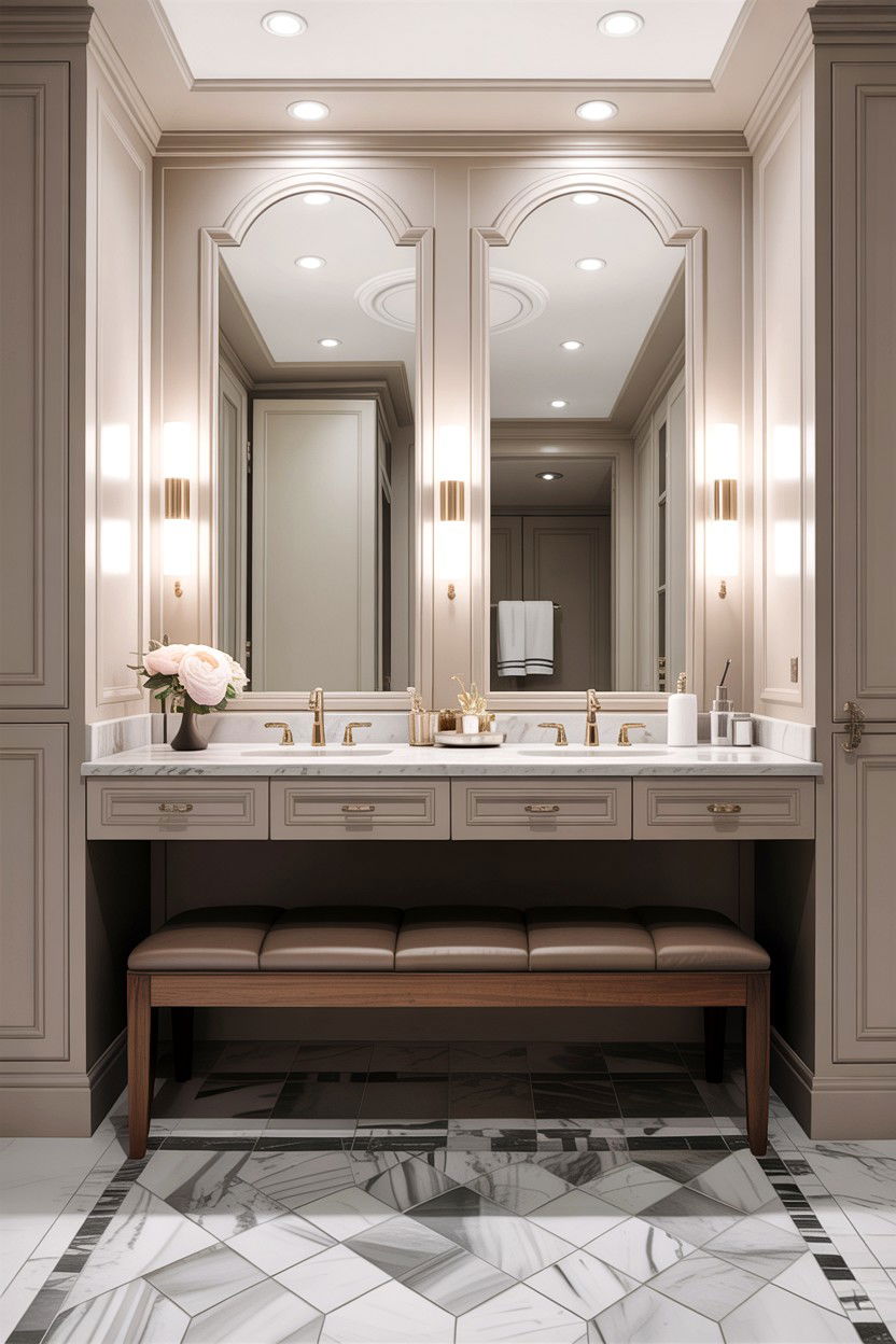 Built in vanity bench - 30 bathroom built-in bench ideas