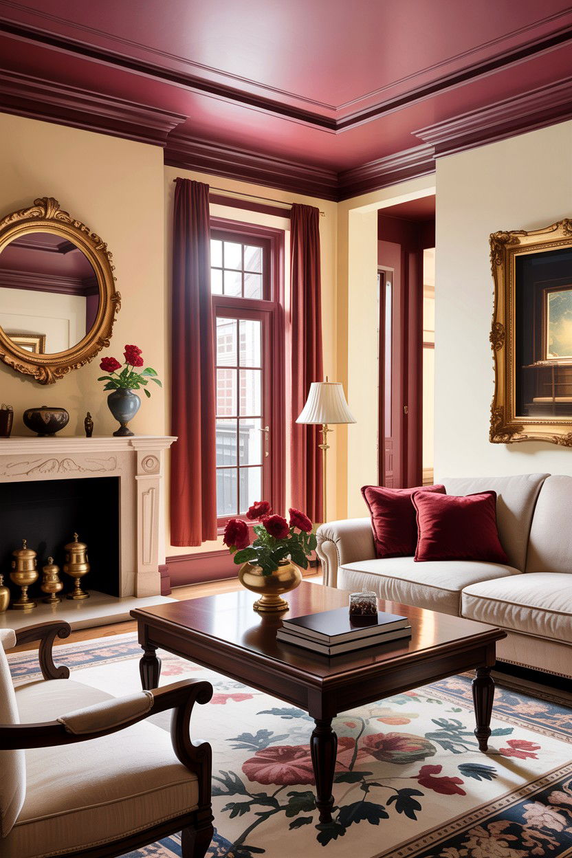 Burgundy ceiling living room - 30 living room dark ceiling ideas