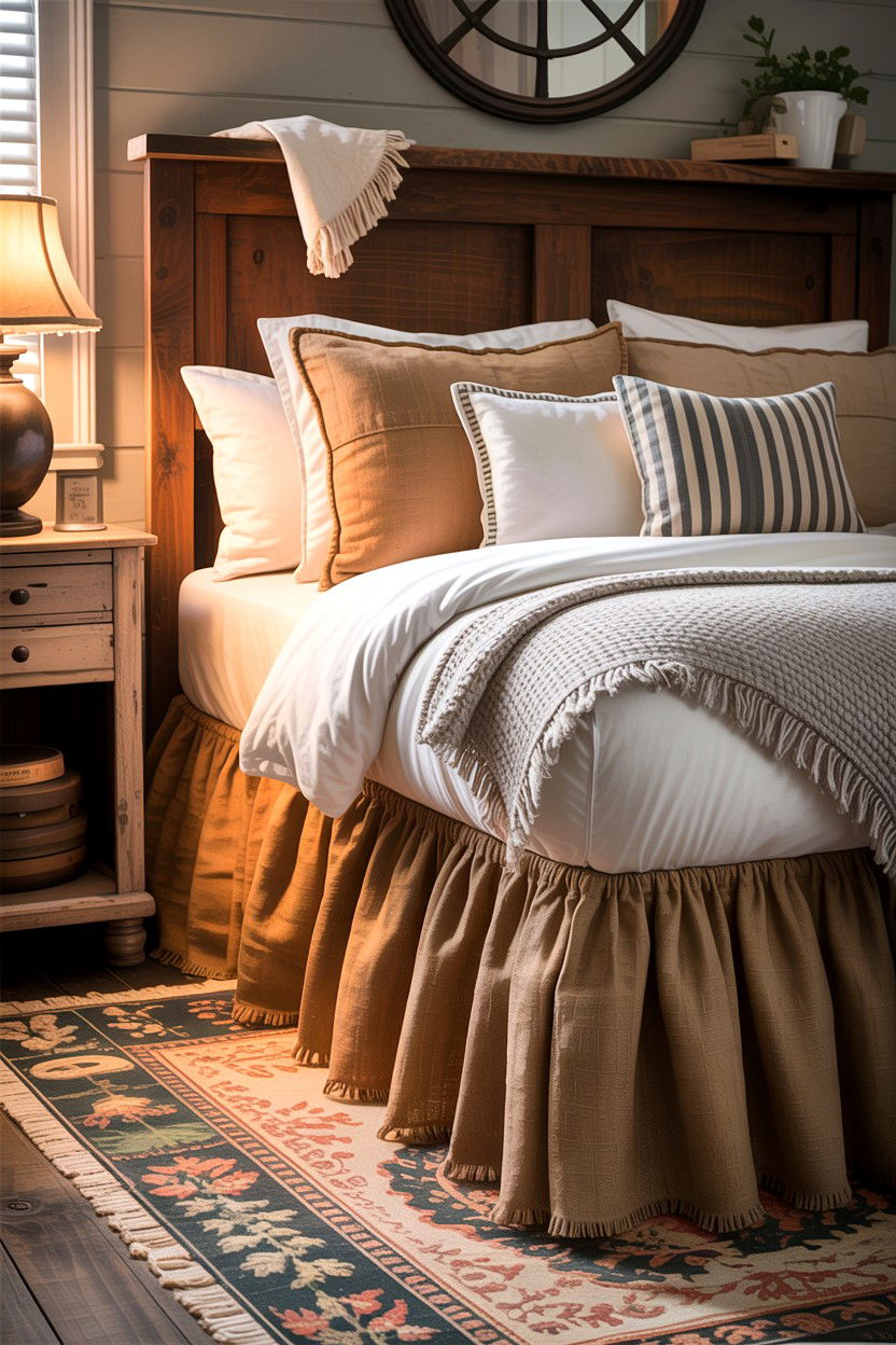 Burlap Farmhouse Bed Skirt - 30 bedroom bed skirts