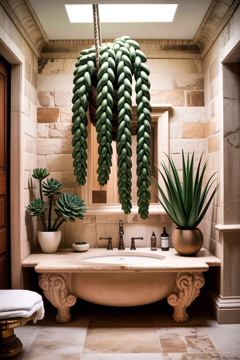 Burros tail bathroom - 30 hanging plants for bathroom ideas