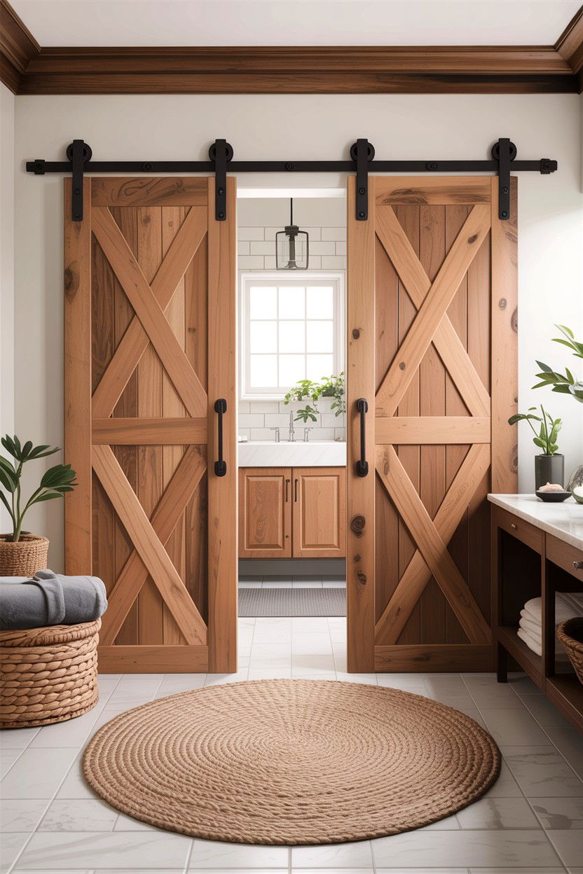 Bypass barn door - 30 bathroom barn door ideas