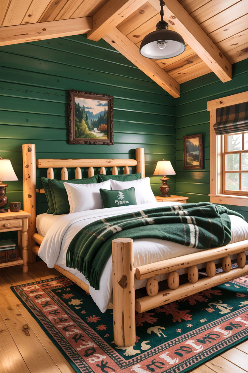 Cabin green bedroom - 30 rustic green bedroom ideas