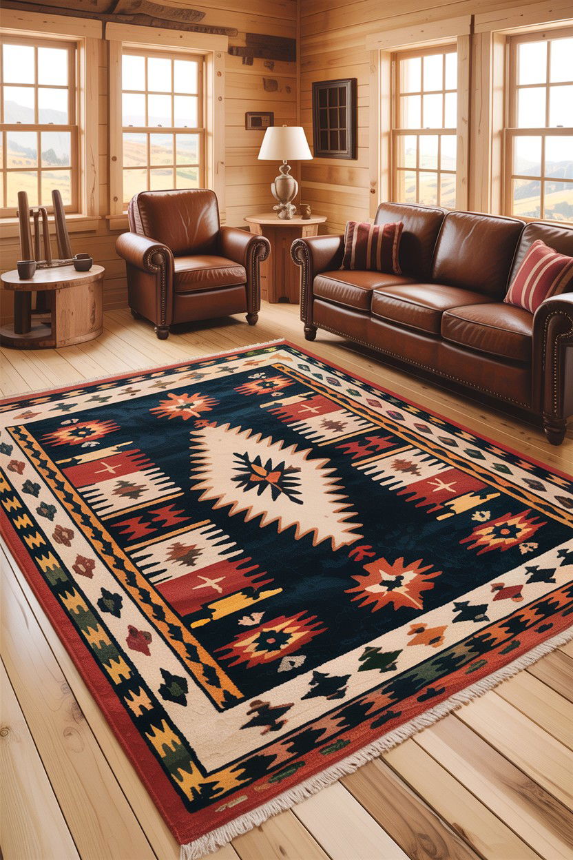 Cabin living room rug - 30 cabin living room ideas
