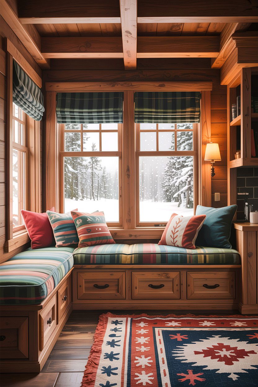 Cabin living room window seat - 30 cabin living room ideas
