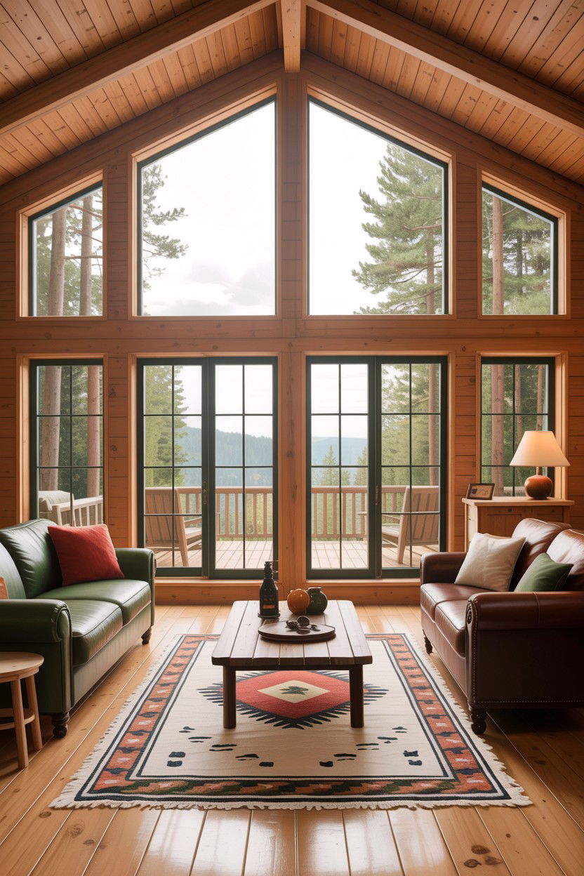 Cabin living room with big windows - 30 cabin living room ideas