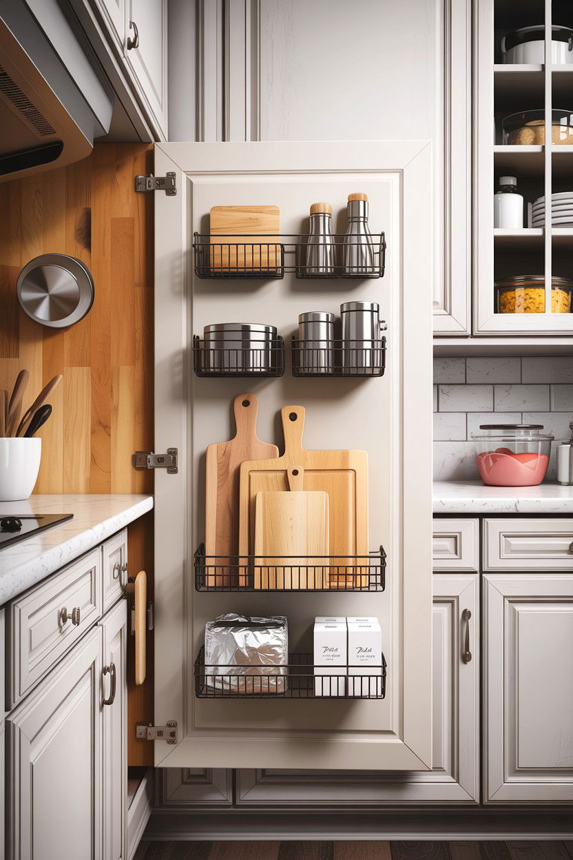 Cabinet door organizer - 30 small kitchen space storage ideas