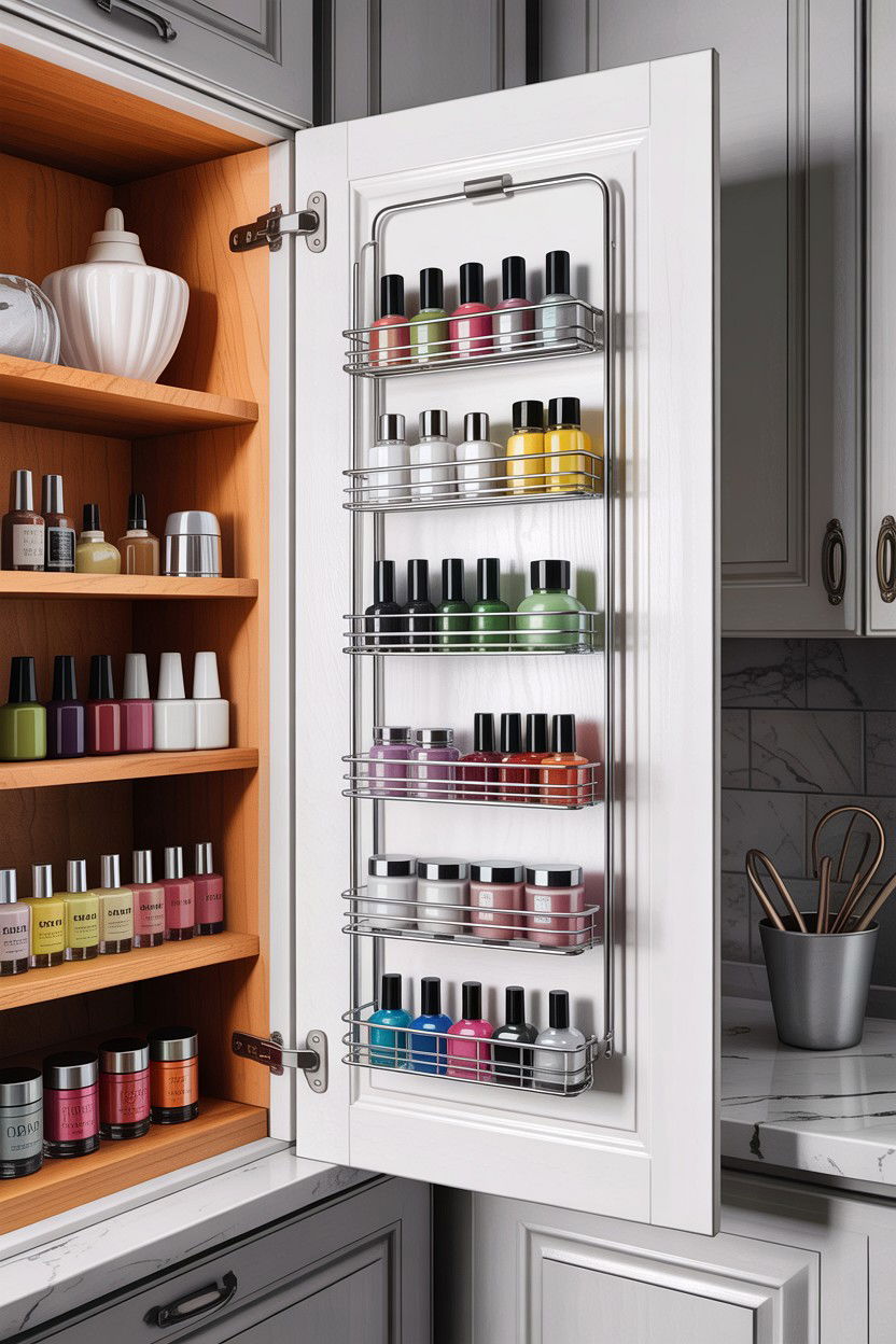 Cabinet door spice rack - 30 small bathroom space storage ideas