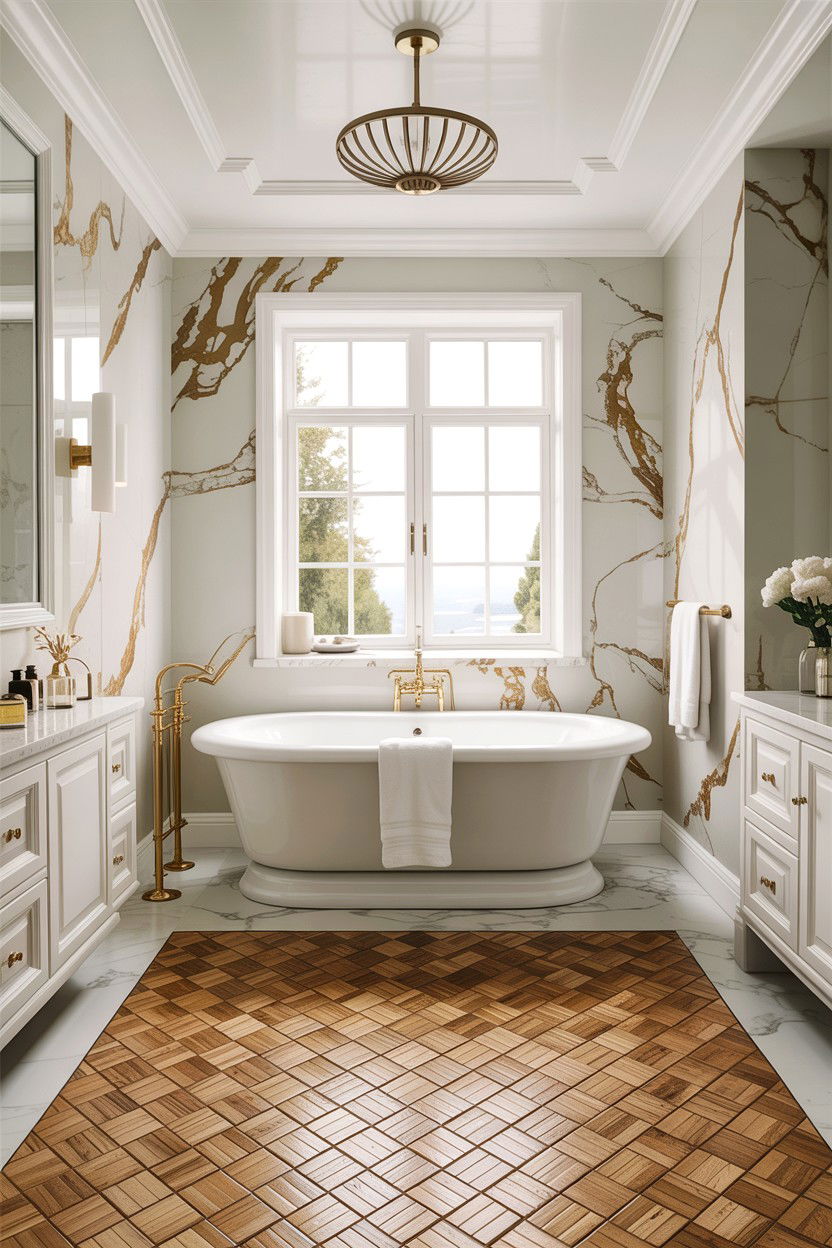 Calacatta Gold Basketweave Floor - 30 basketweave tile bathroom ideas