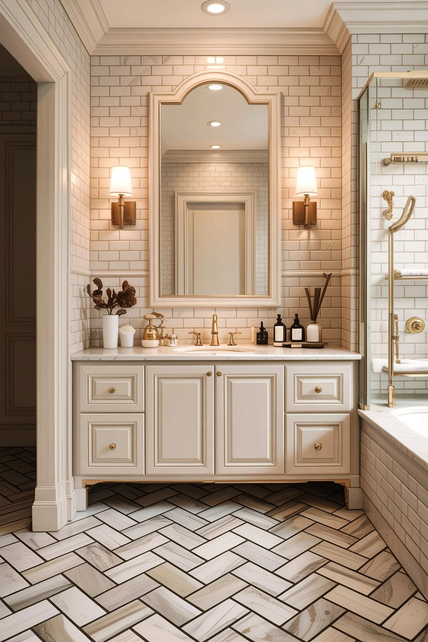 Calacatta gold basketweave tile - 30 basketweave pattern bathroom ideas