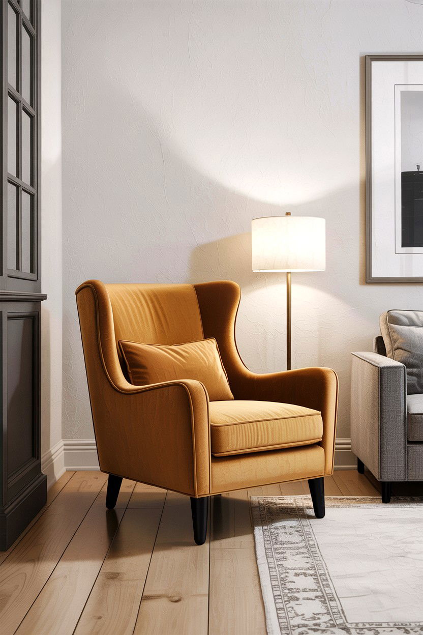 Camel accent chair - 30 camel living room ideas