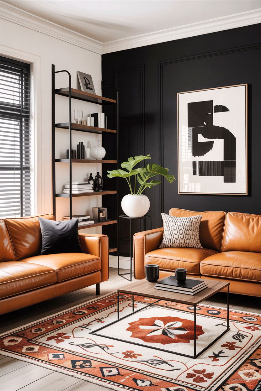 Camel and black living room - 30 camel living room ideas