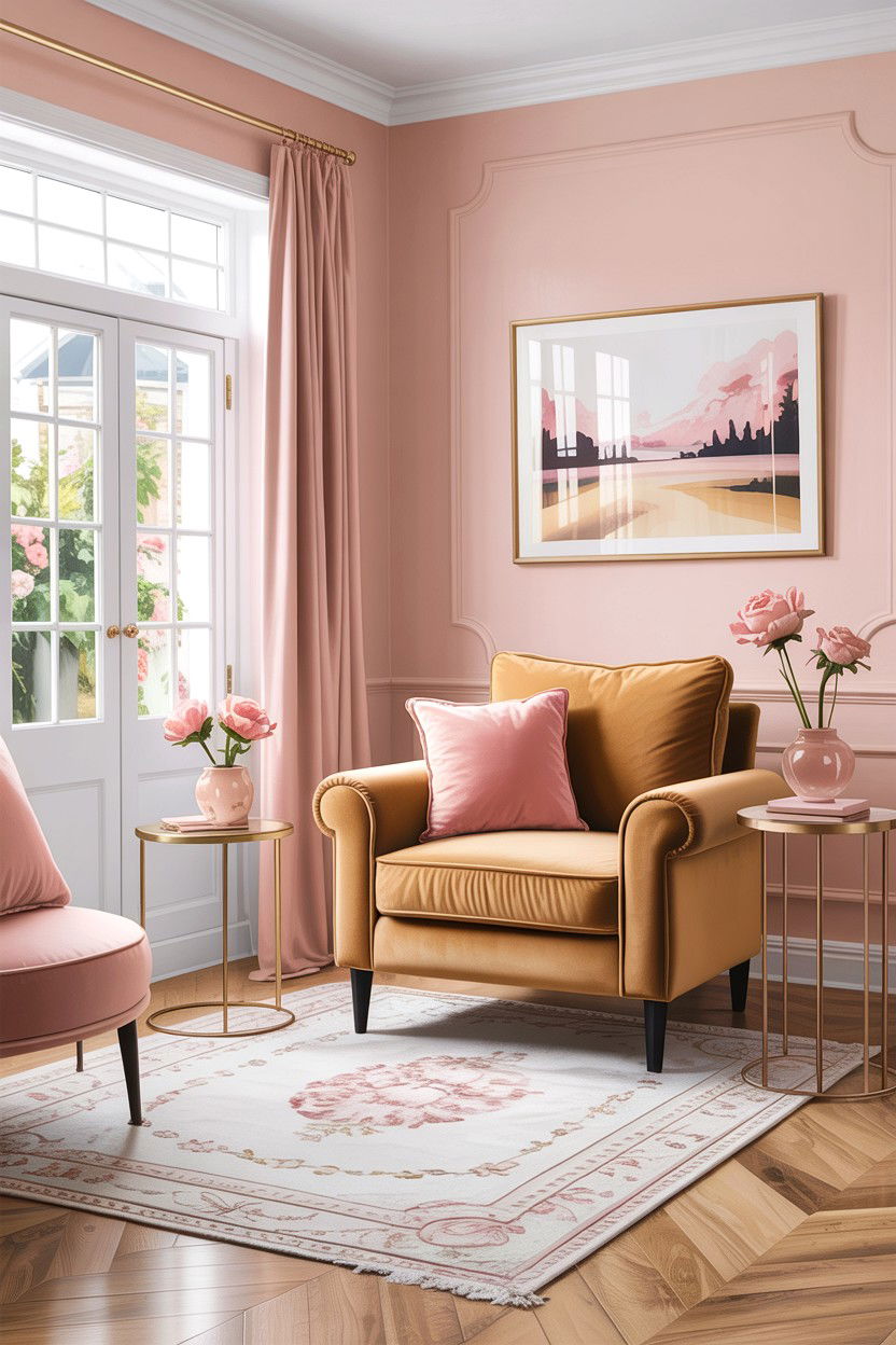 Camel and blush pink living room - 30 camel living room ideas