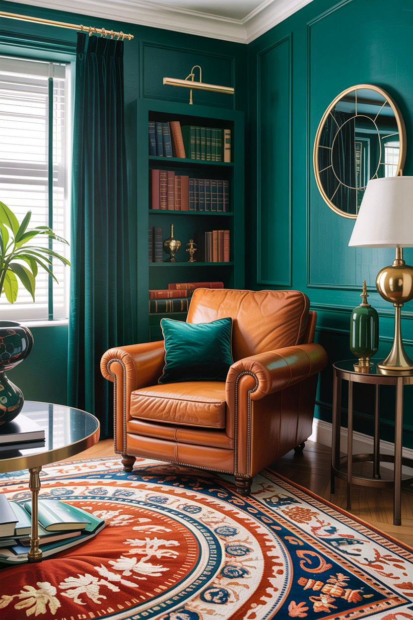 Camel and emerald green living room - 30 camel living room ideas