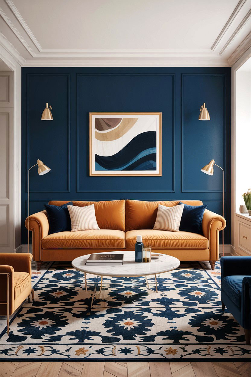 Camel and navy blue living room - 30 camel living room ideas
