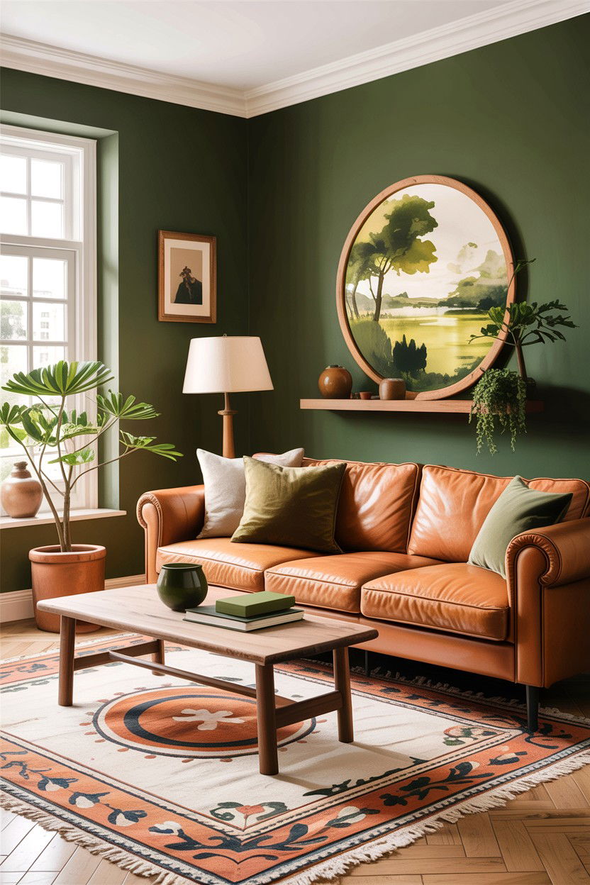 Camel and olive green living room - 30 camel living room ideas