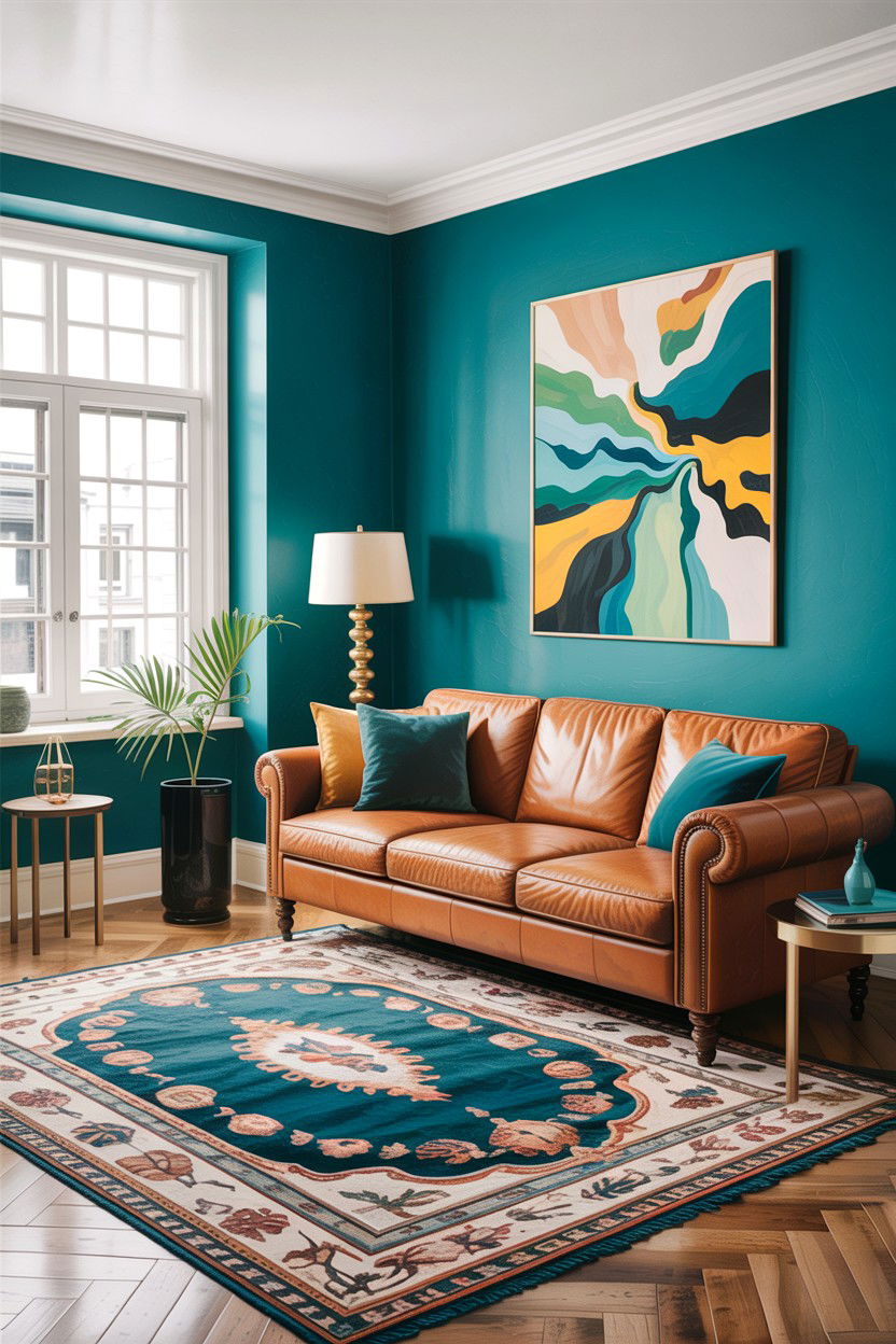 Camel and teal living room - 30 camel living room ideas