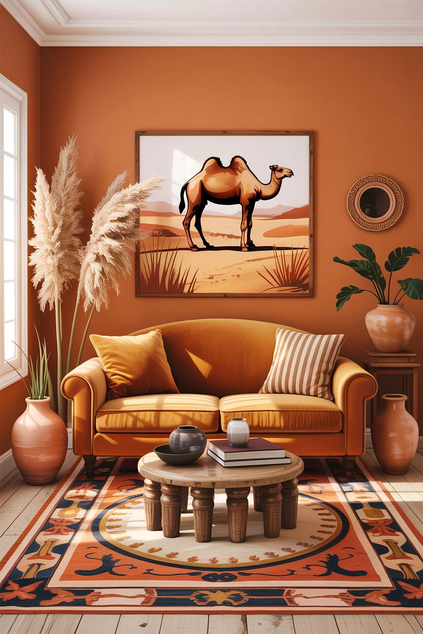 Camel and terracotta living room - 30 camel living room ideas