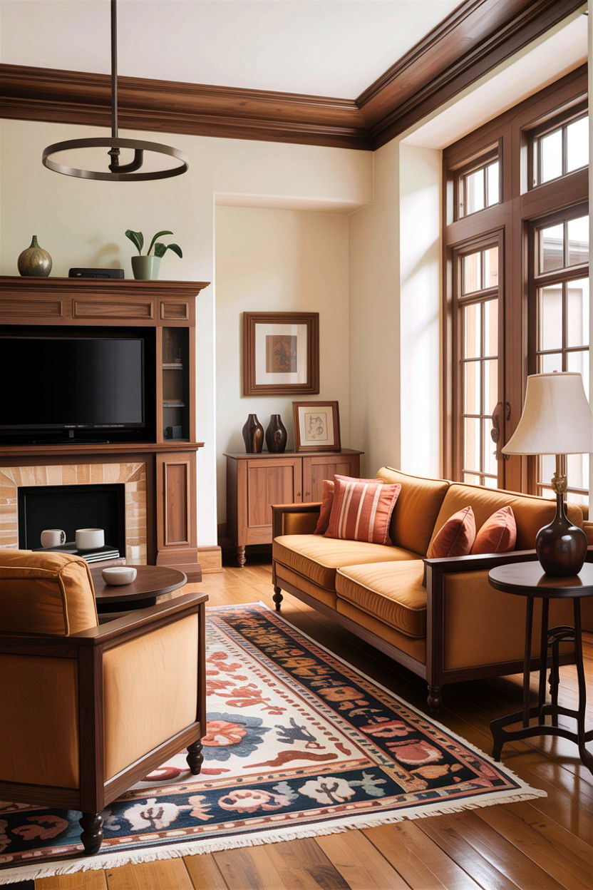 Camel and wood living room - 30 camel living room ideas