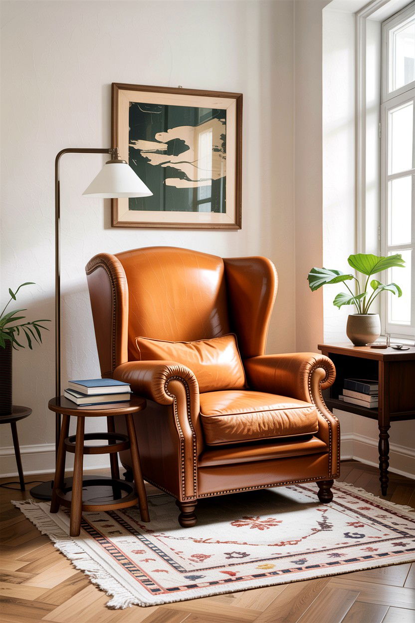 Camel leather armchair - 30 camel living room ideas
