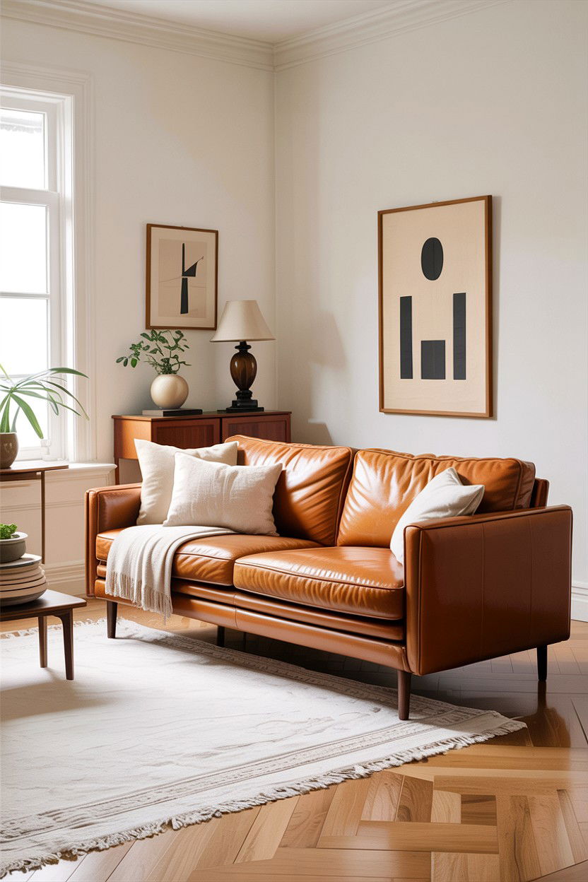 Camel leather sofa - 30 camel living room ideas